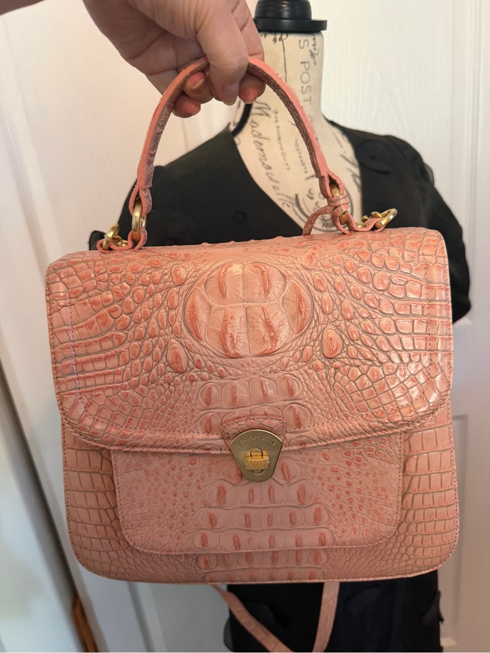 Brahmin Rose Pink Croc-Embossed Top-Handle Bag - Picture 8 of 12